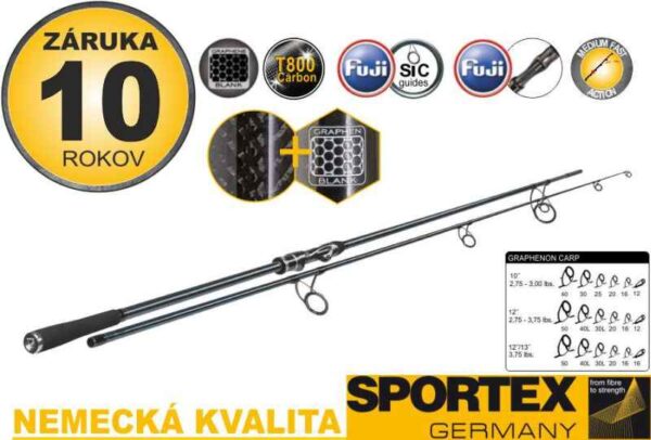 Kaprárske prúty SPORTEX Graphenon Carp 2-diel 366cm / 3