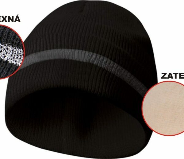 Zateplená čiapka s reflexným pásikom - čierna