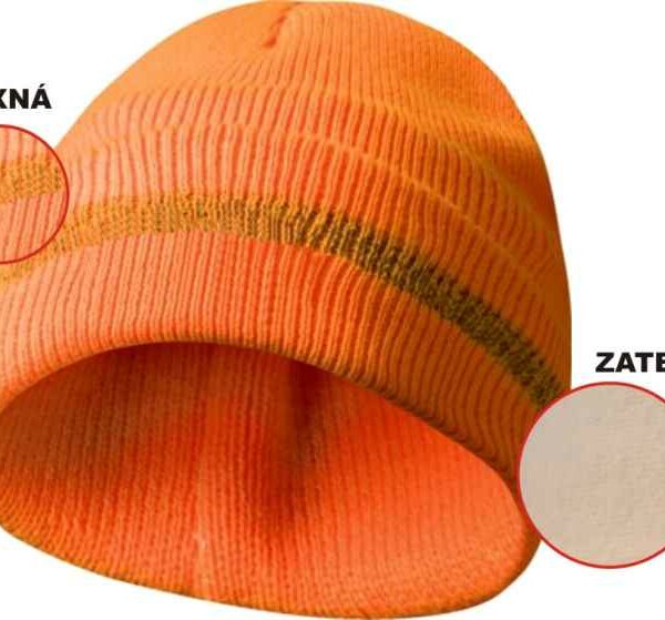 Zateplená čiapka s reflexným pásikom - oranžová